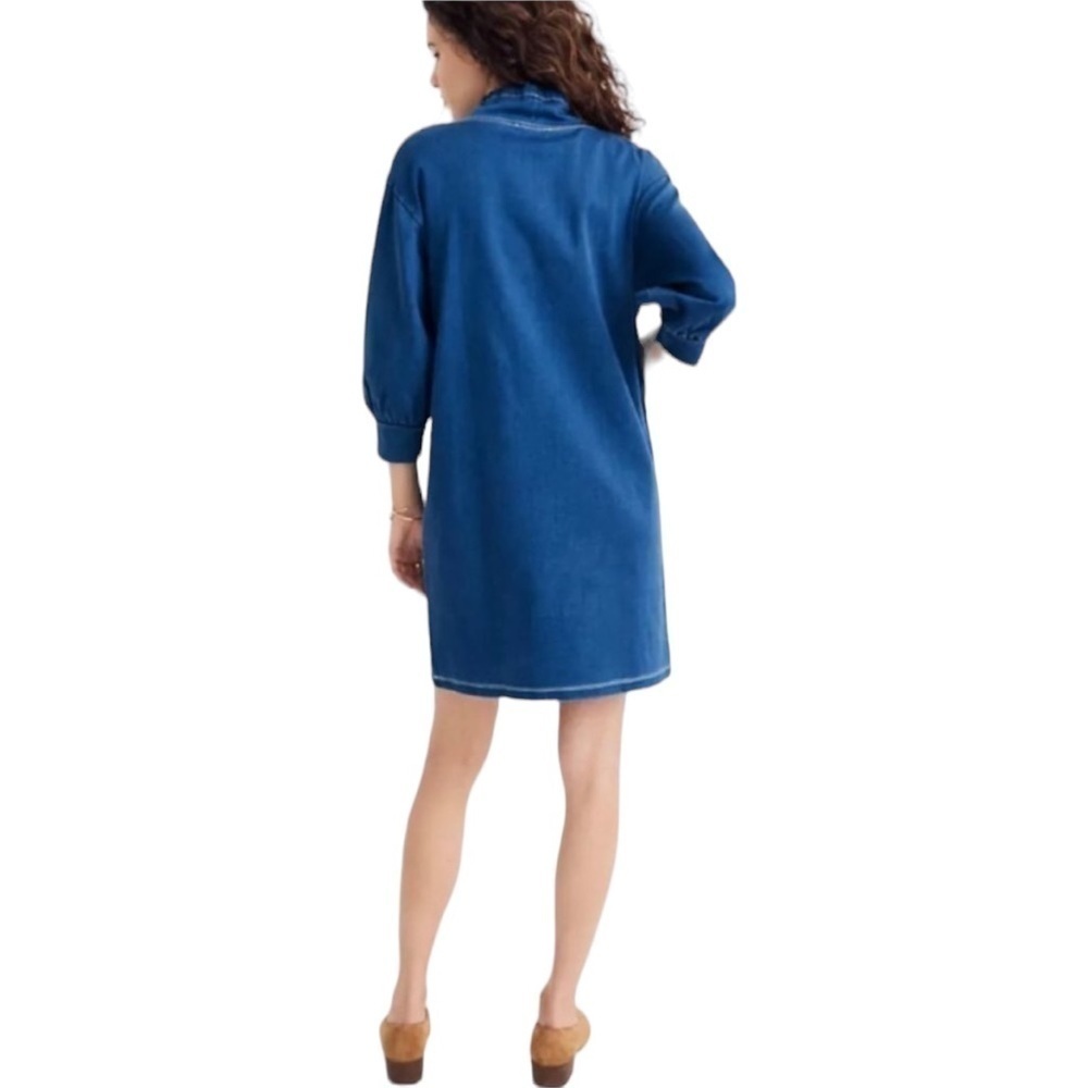Madewell Denim Tunic Dress Sporty Pull Tie Mock Neck & Two Large Front Pockets - Picture 3 of 13